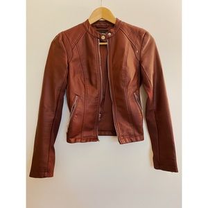 Express faux Leather Motorcycle jacket, Maroon, XXS